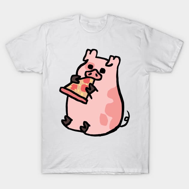 Cute Cartoon Piggy eating Pizza T-Shirt by Porkzby